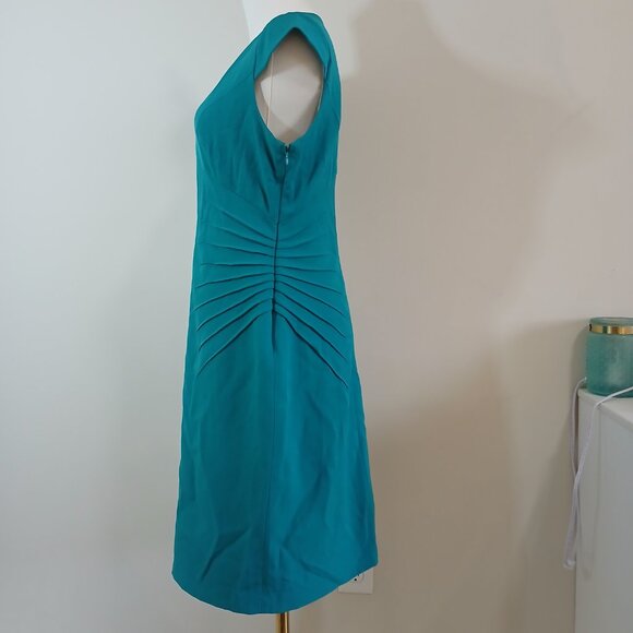 Adrianna Papell Sheath Dress Women's Size 8P Teal Ruched V-Neck Back Zipper - Picture 5 of 8